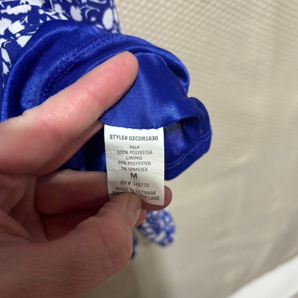 Sienna Sky Blue White Floral Wrap Mini Dress Medium Short Sleeve Button Waist - Picture 7 of 11